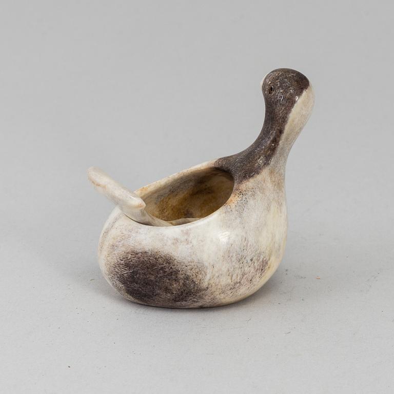 LARS PIRAK, a grouse reindeer horn salt cellar, signed Lars Pirak -98 Jokkmokk.