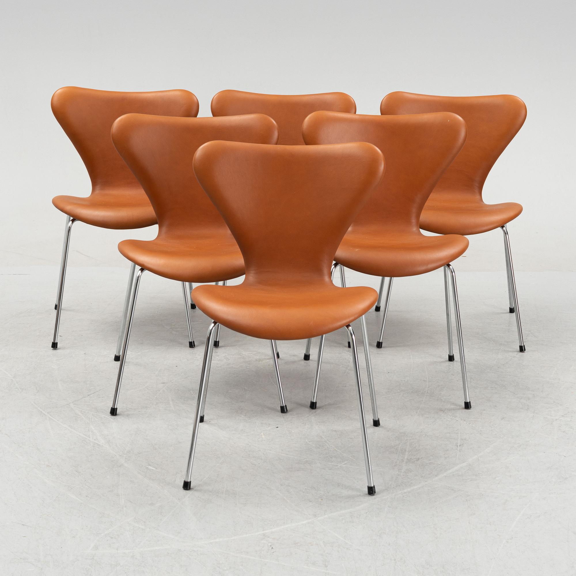 Arne Jacobsen, stolar, 6 st, "Sjuan", Fritz Hansen, Danmark.