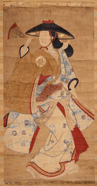 A Japanese hanging scroll, ink and color on paper, unknown artist, presumably early 18th Century.