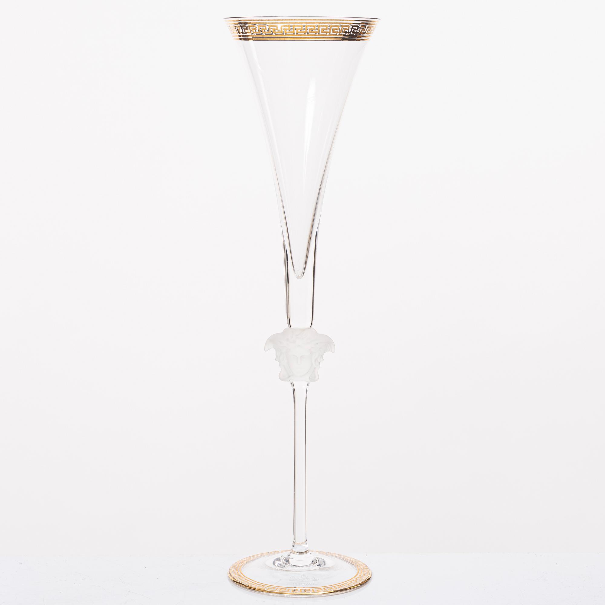 Versace, seven 'Medusa' champagne flutes, Rosenthal, Germany.