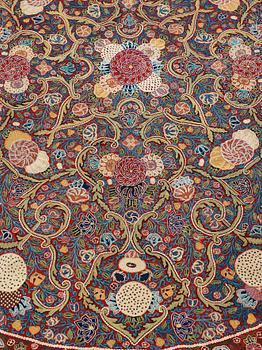 EMBROIDERY, ALMOST ROUND. Antique Rascht Embroidery. Persia (Iran). Diameter 196,5-203 cm.