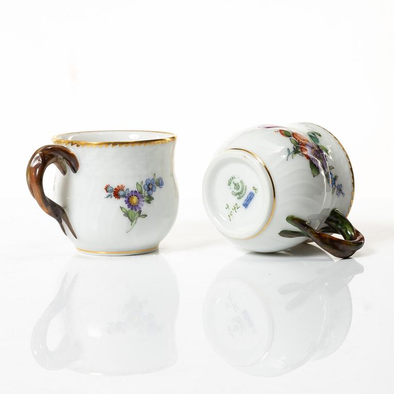 Royal Copenhagen, twelve cream cups with saucers, 'Saxon Flower', Denmark, 1923-34.