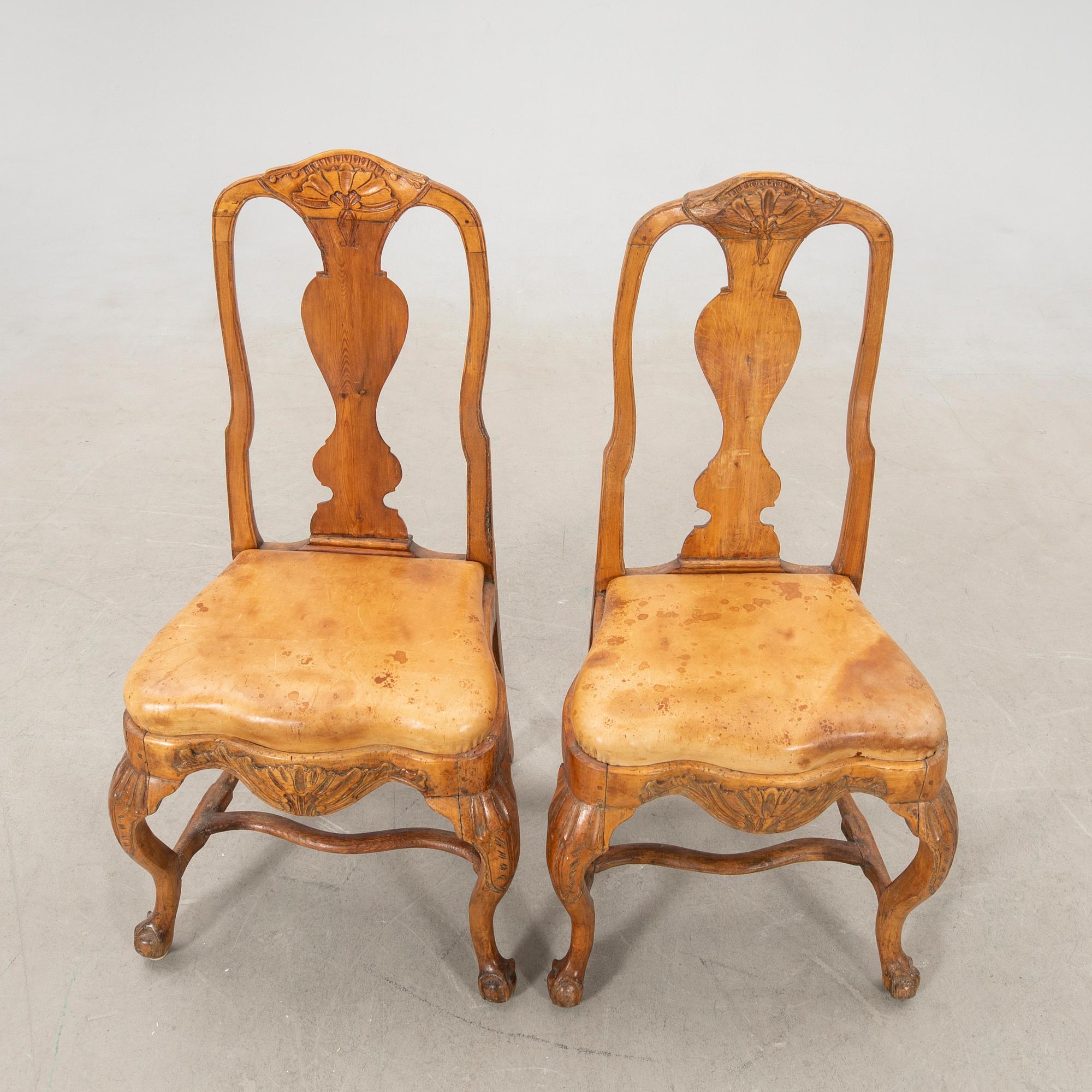 Chairs, two Rococo, West Sweden, mid-18th century.