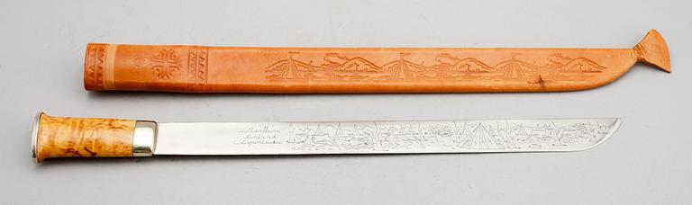 KNIV, samearbete, masurbjörk och stål, 1900-tal, sign Marttüni Finland Lapinleuku.