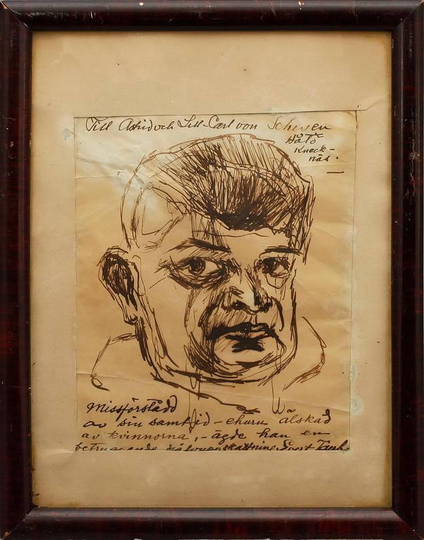 EVERT TAUBE, teckning samt låttext, 3 delar, 2 blad signerade.