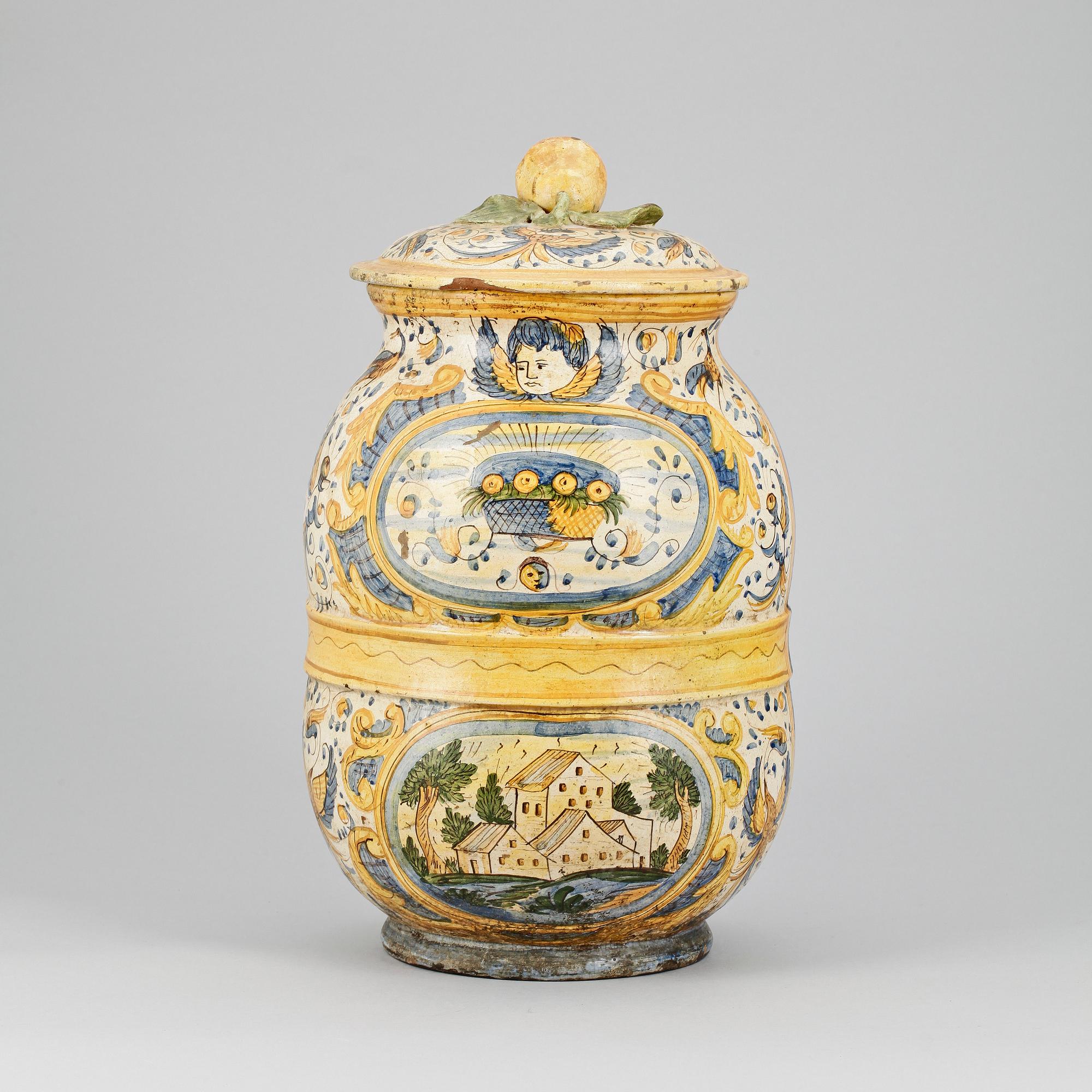 An Italian jar with cover, 17/18th Century.