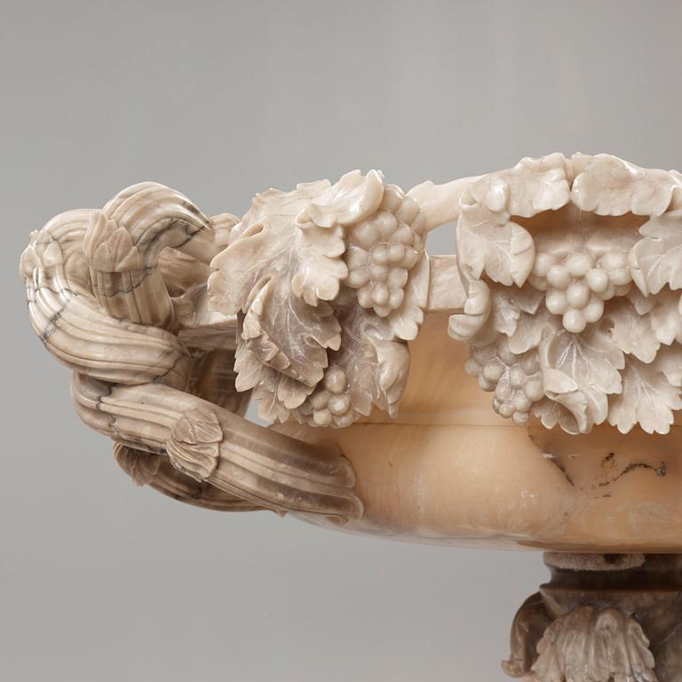 A late 19th century, probably Italian, alabaster urn with handles.