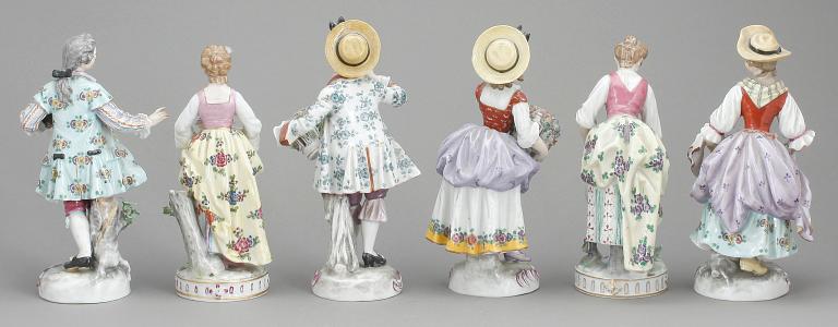 FIGURINER, 6st, porslin, Passau, 1900-talets början.