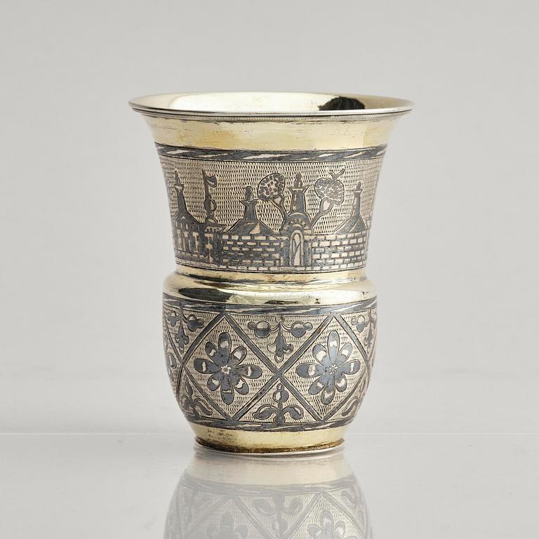A Russian silver-gilt niello beaker, Moscow 1837. Unidentified maker. Assay master Nikolaj Bubrovin.