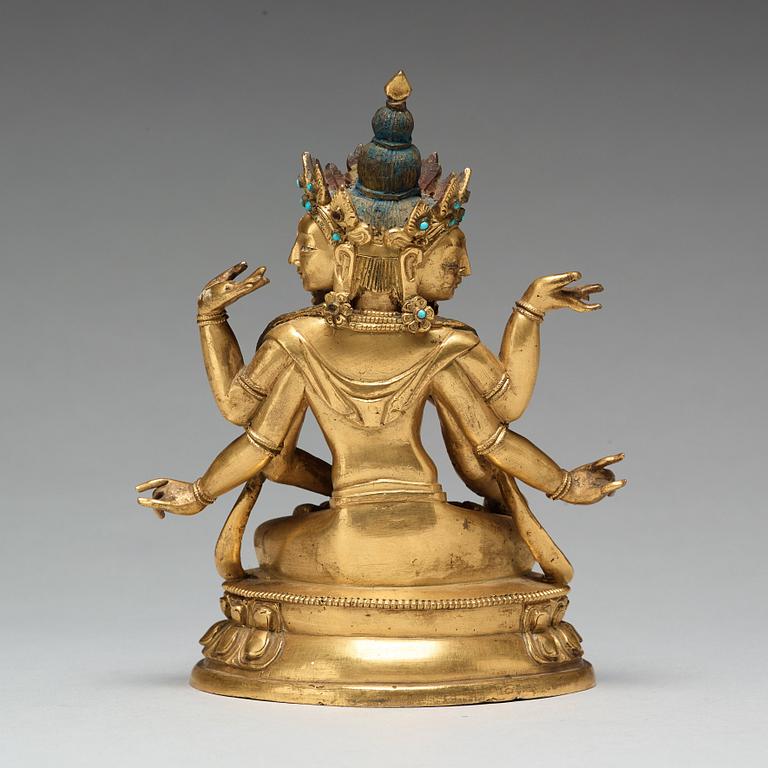 A Sino-Tibetan gilt copper alloy figure of Ushnisha Vinaya, late 18th century/circa 1800.
