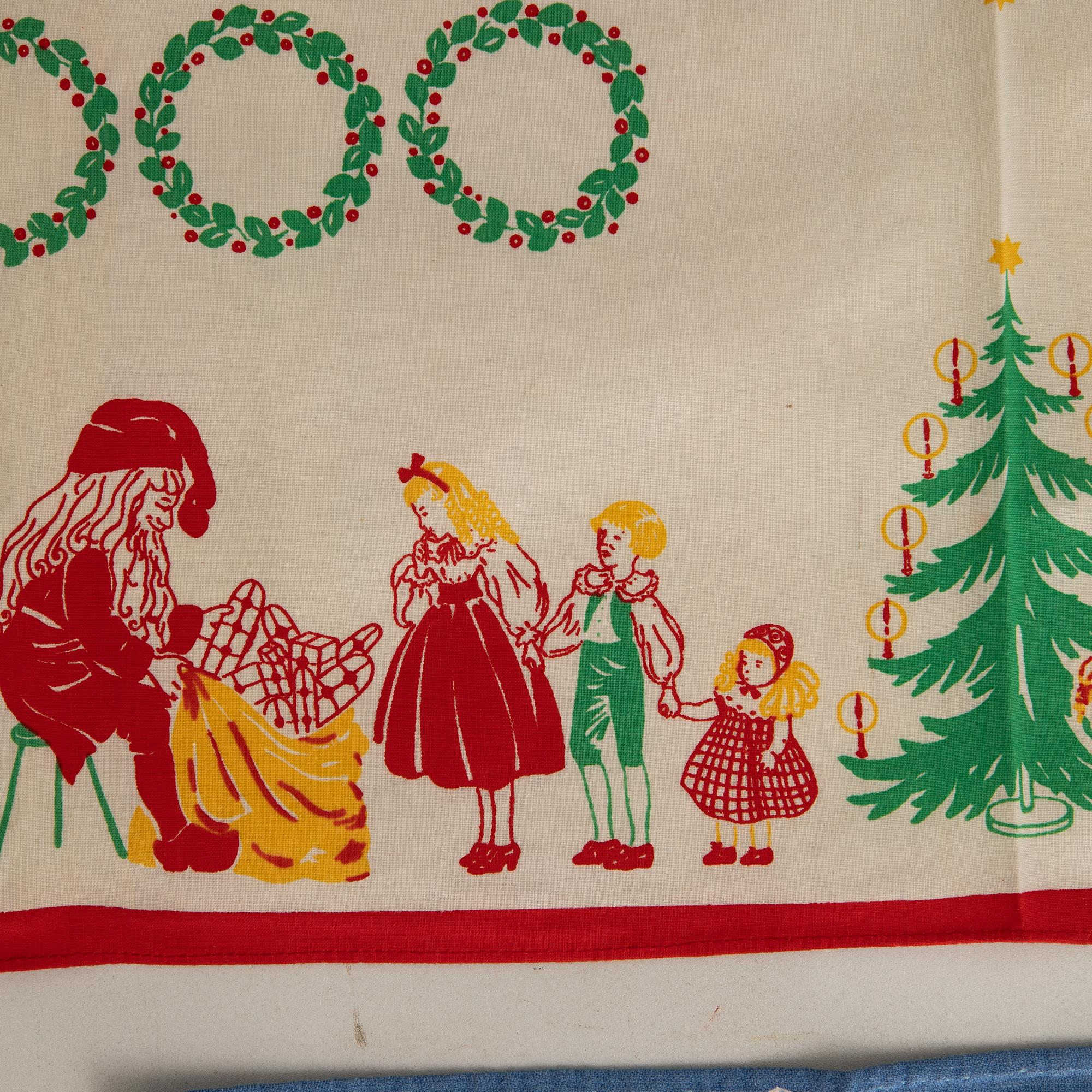 A collection of smaller Christmas tablecloths, runners, and wall hangings, approximately 34 pieces, mid/second half of the 20th century.