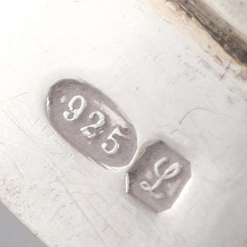 PARTI SILVER, 13 delar samt SKÅL, nysilver, 1800/1900-tal. Silver vikt ca 399 g.