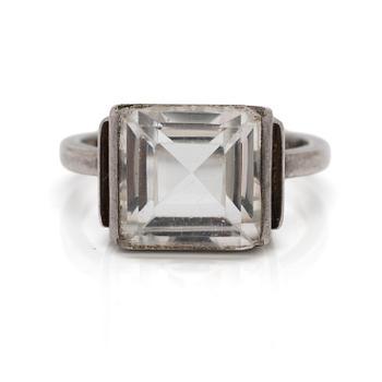 Wiwen Nilsson, Ring, sterling silver with faceted rock crystal, Lund 1947.