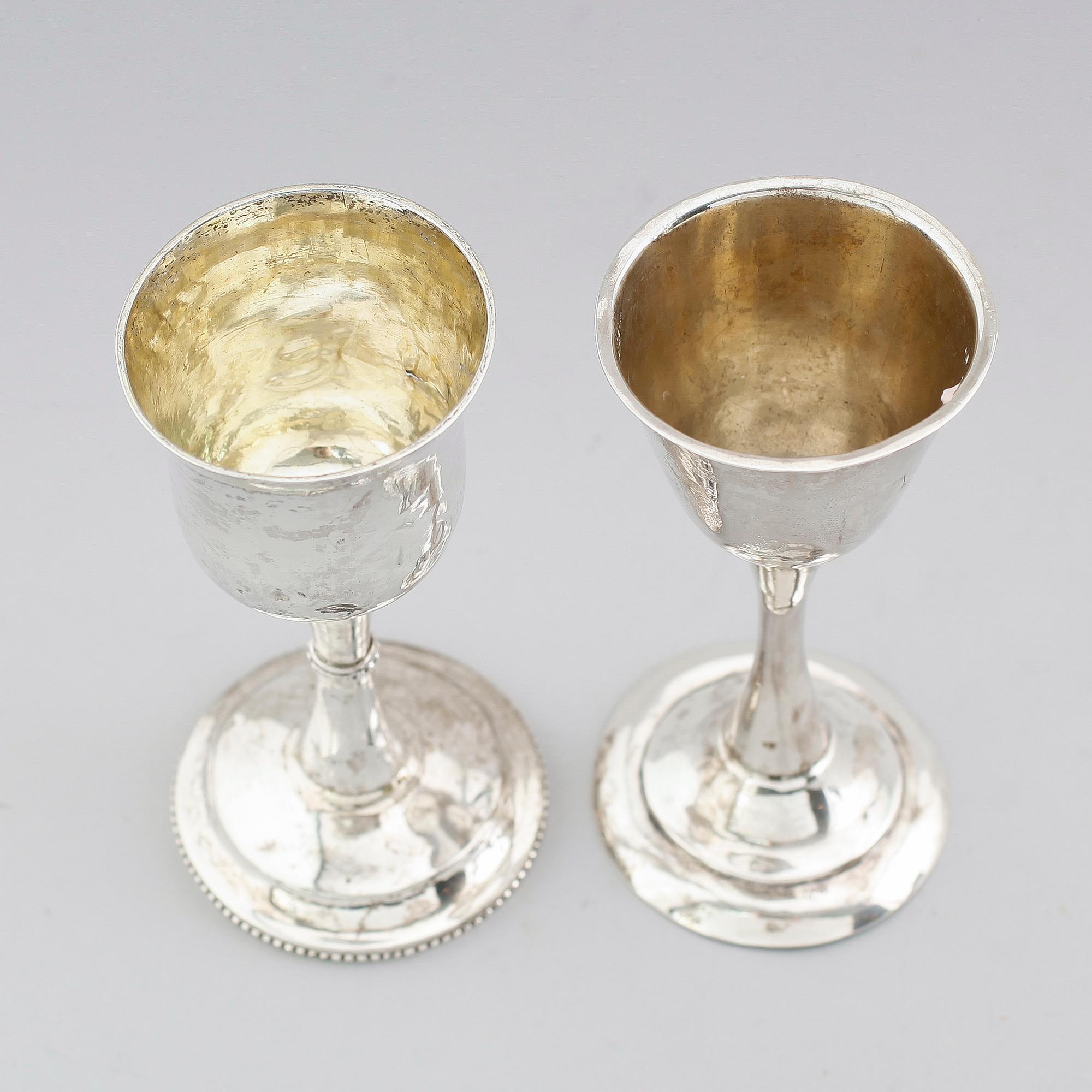 KALKAR, 2 st, silver, svenska stämplar, 1700-/1800-tal. Vikt ca 99 gram.