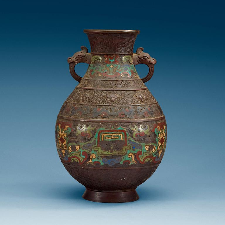 A Japanese bronze and champleve vase, Meiji (1868-1912).