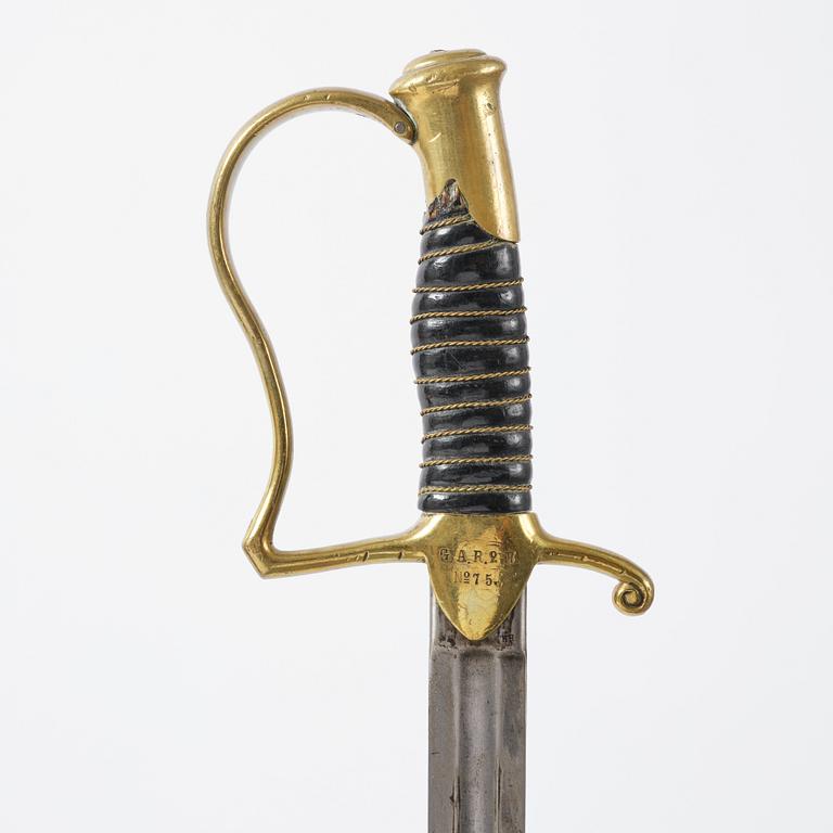 A Swedish artillery sword, 1889 pattern, with scabbard.