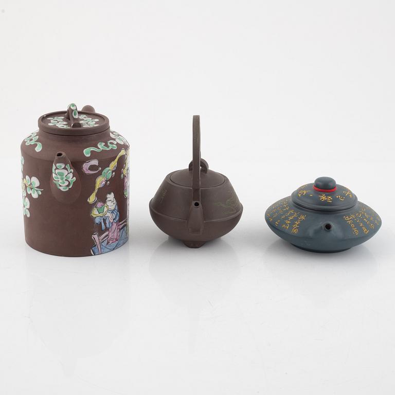 Three Chinese yixing ware teapots, 20th century.