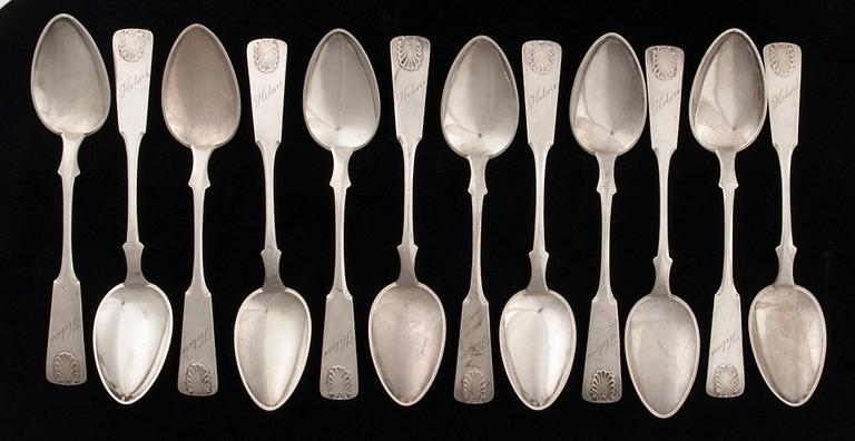 BESTICKUPPSÄTTNING, 30 delar, silver/försilvrad, "Musslan" Kultakeskus, Tavastehus 1920-1932. Silvervikt ca 952,7 g.