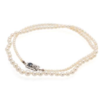 W.A. Bolin, Cultured Pearl, Diamond and Sapphire Necklace, Stockholm 1947.