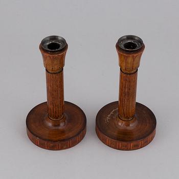 A pair of 1920s art déco wood candlesticks design Olof Ahlberg.