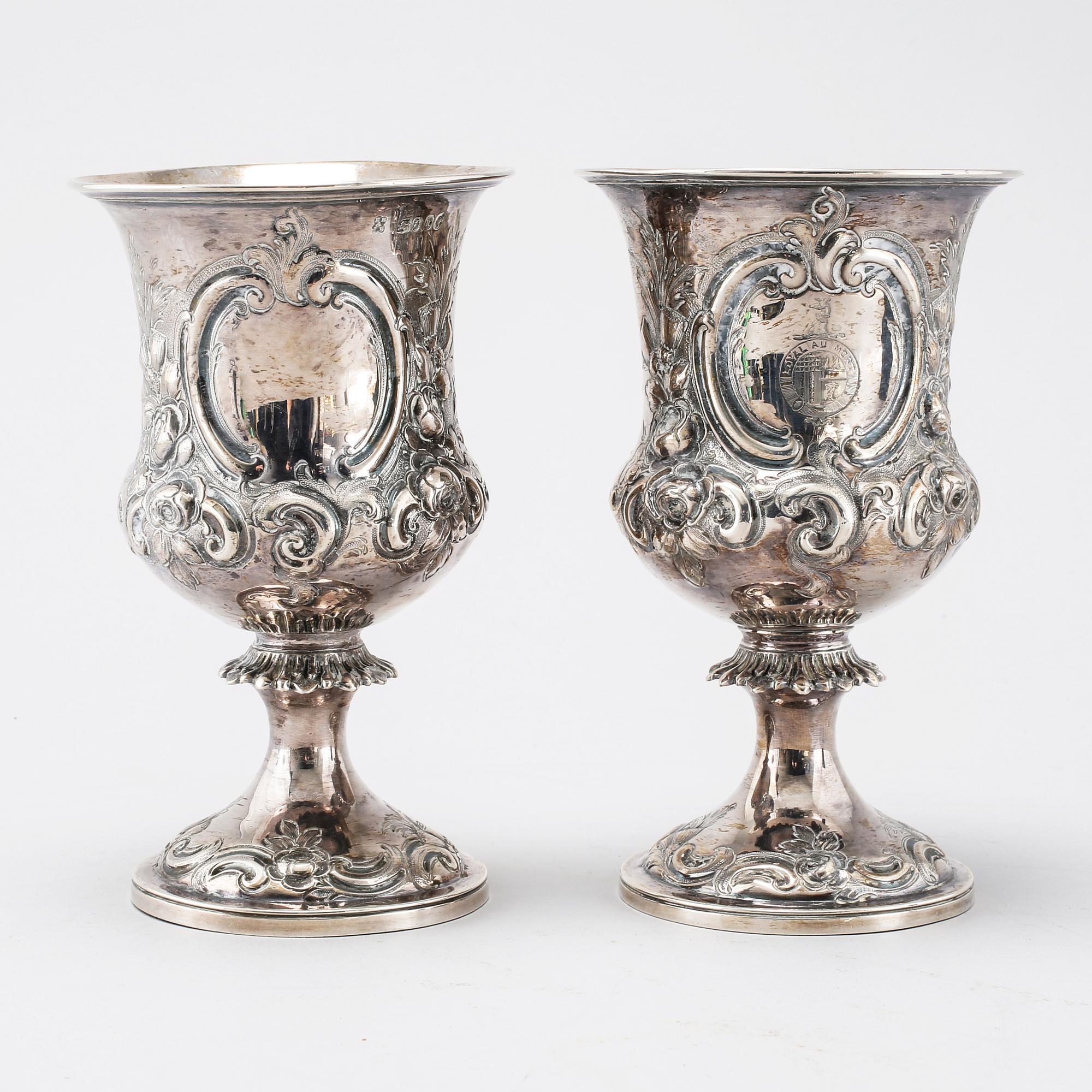 Two silver chalaces by Edward & John Banard, London, England, 1860. Weight 349 gram.