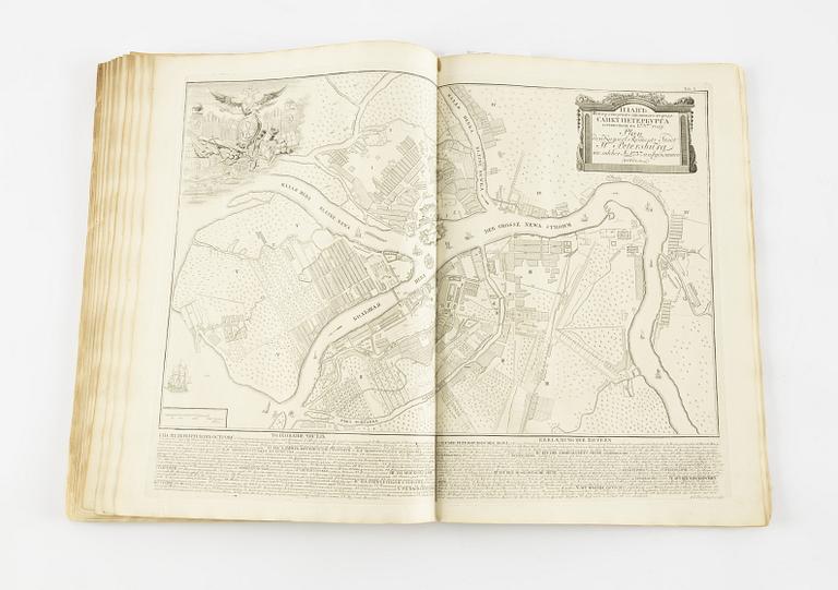 The rare Makhaev wall map of St. Petersburg, with other views and maps, 1753, 1741 and 1739.