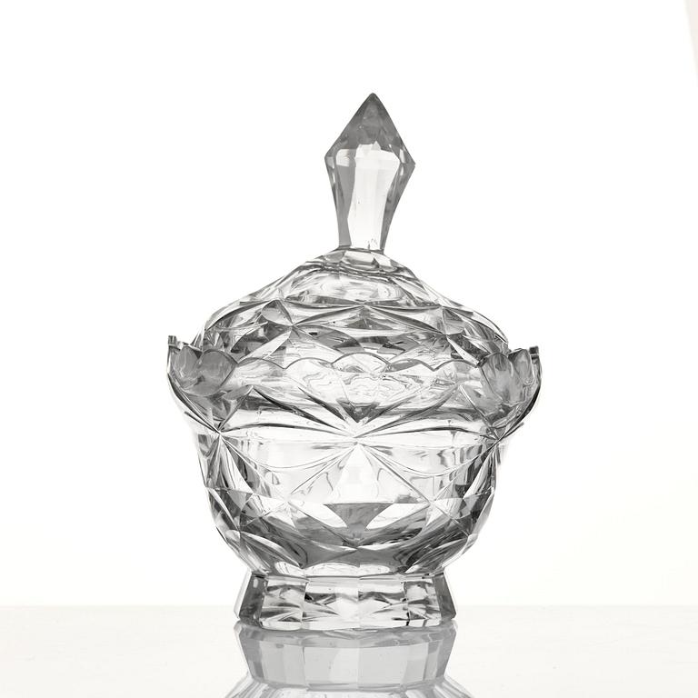 Skål med lock och fat, glas. Anglo-irisk, 1800.