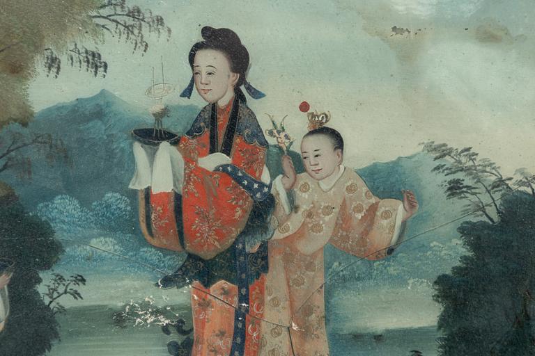 A Chinese reverse glass painting, circa 1800.