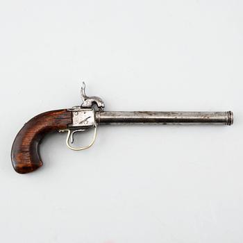 A 19th century caplock/percussion lock pistol.