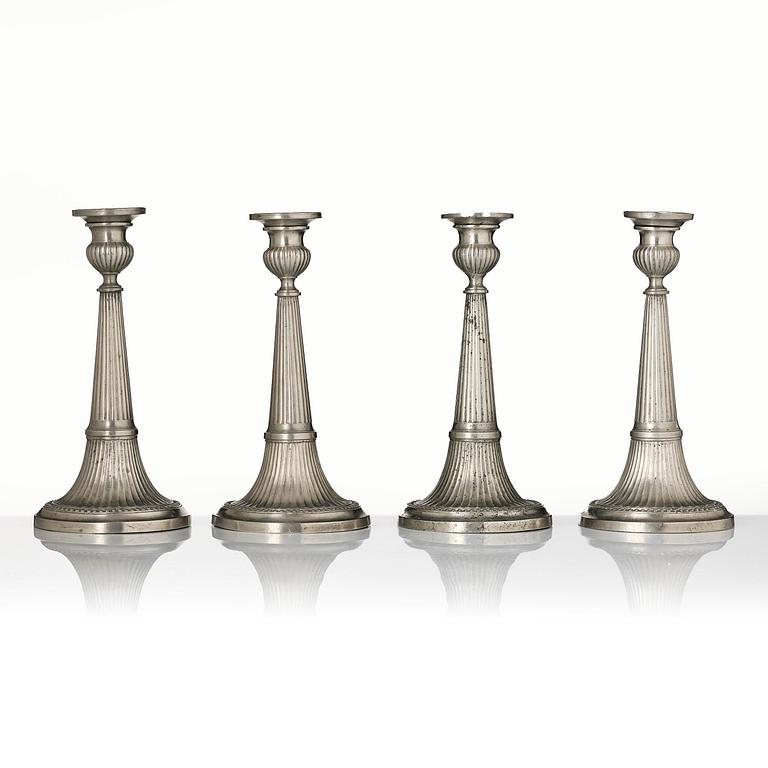 A set of four late-gustavian candlesticks by M. Artedius, Norrköping 1800.