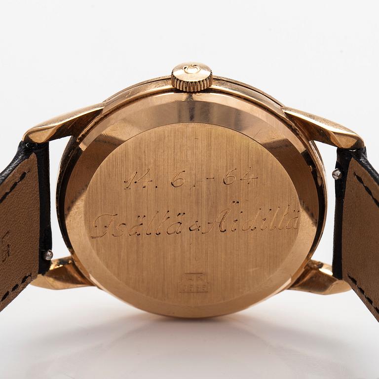 Omega, wristwatch, 35.5 mm, 14K, manual, plastic crystal, circa 1962.