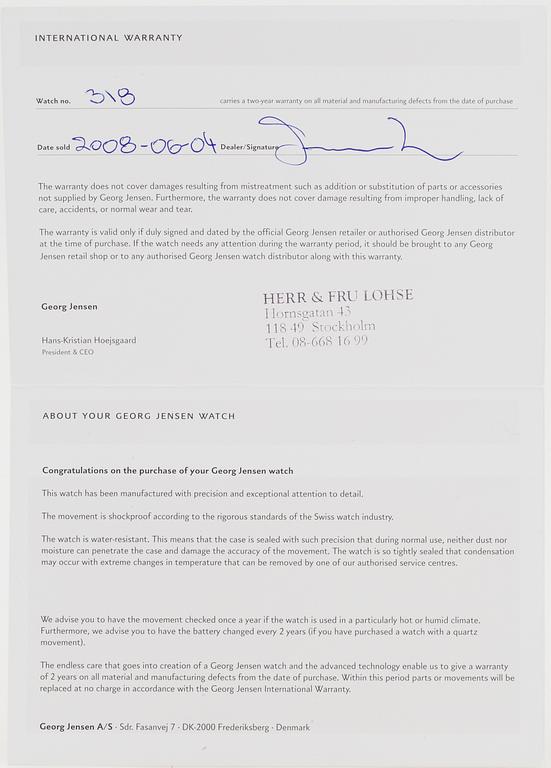 GEORG JENSEN, wristwatch, design Henning Koppel, 38 mm,