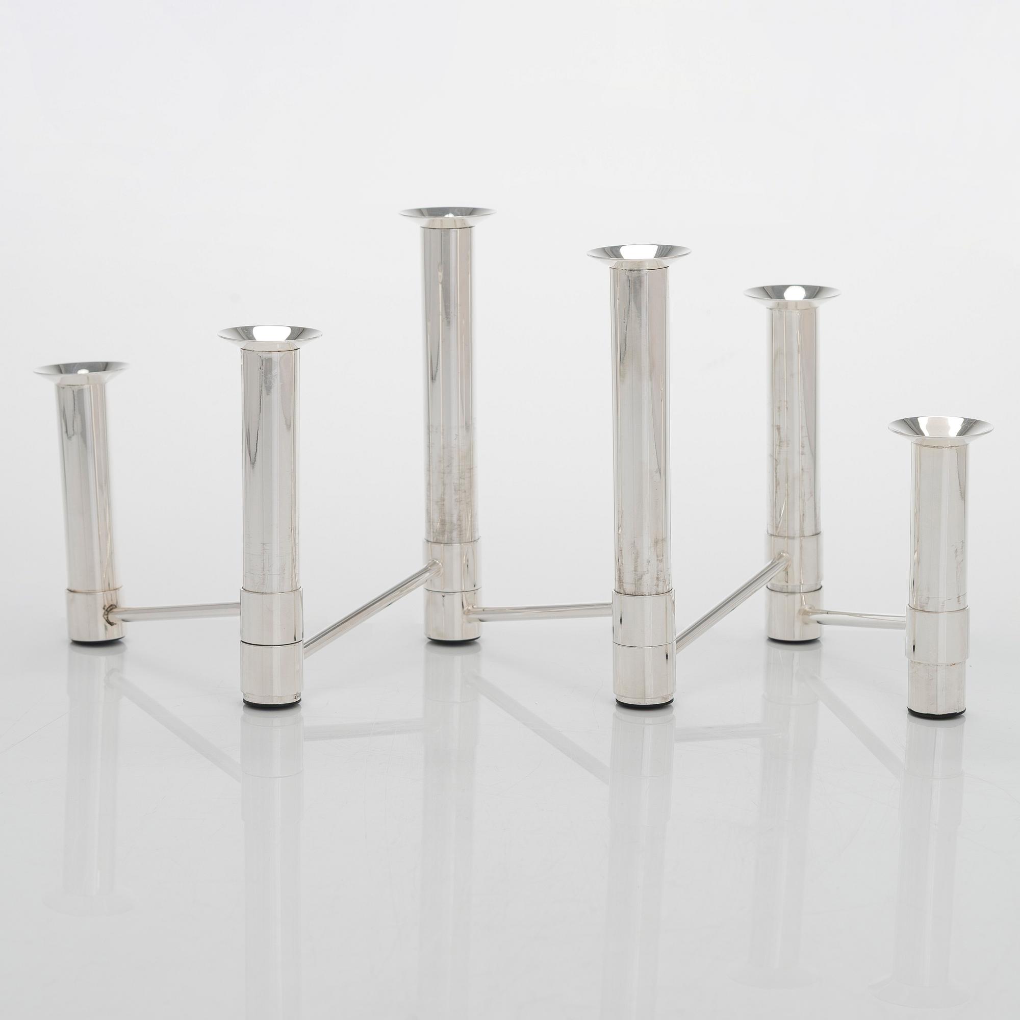 Tapio Wirkkala, a 'Nonstop' silver candelabrum, TW 432, numbered 74/90, for Kultakeskus, Hämeenlinna 2007.