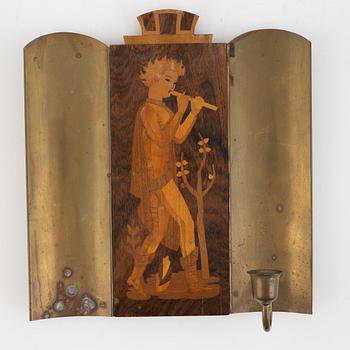 Vägglampetter, 3 st, Mjölby Intarsia, 1930-tal.