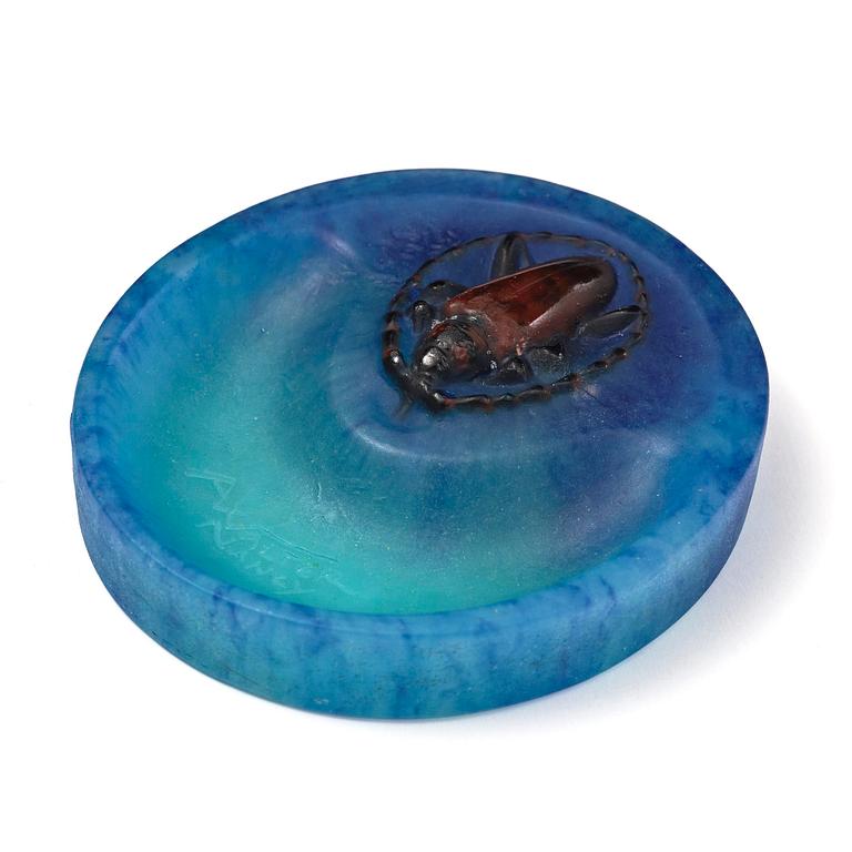 Almaric Walter, & Henri Bergé, a pâte de verre beetle ashtray, Nancy, France, early 20th century.
