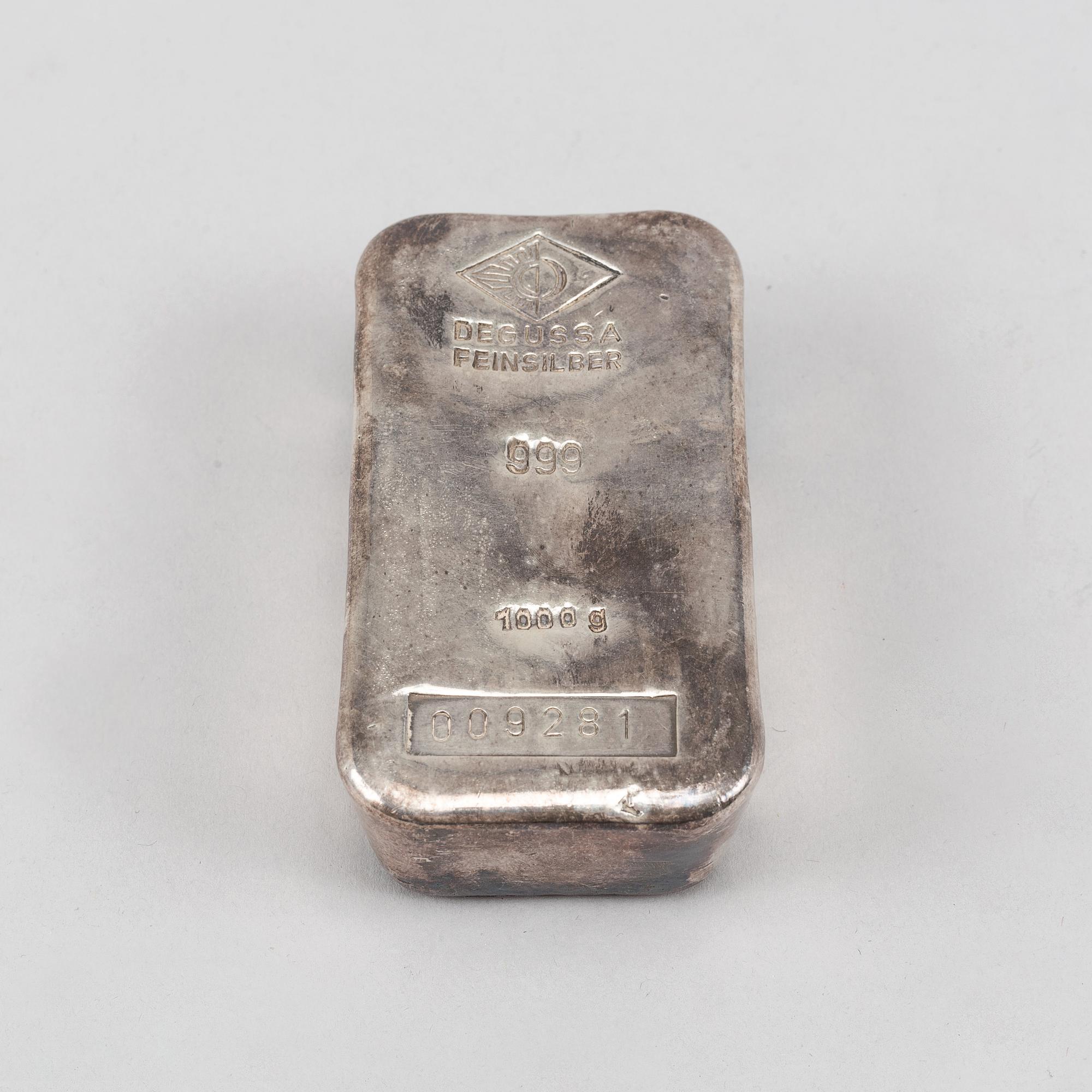 A silver bullion, degussa feinsilber, 999.0.