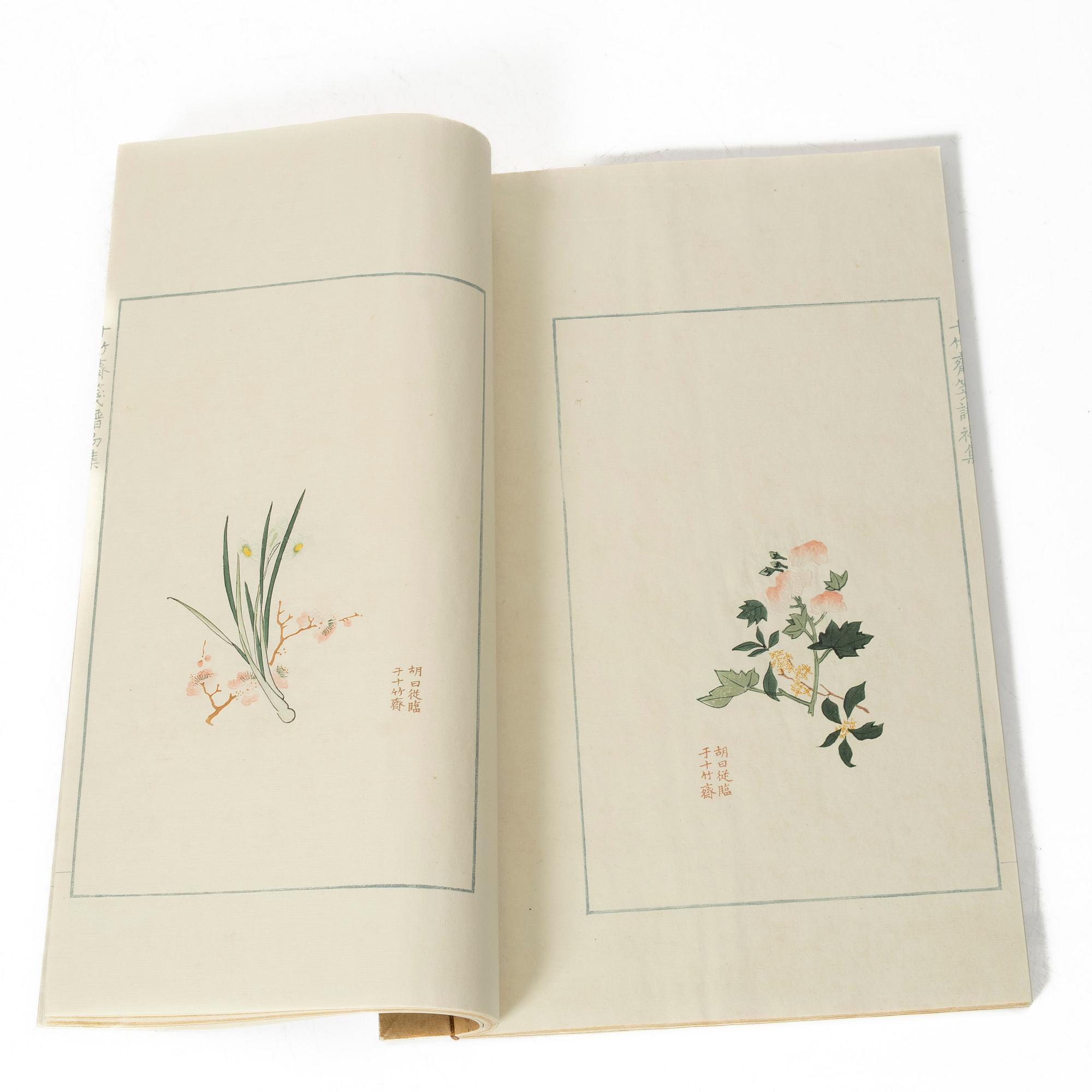 十竹齋書畫譜 四開 木版畫 A complete collection of Ten-Bamboo Studio decorative letter papers, Rongbaozhai in Beijing in 1952.