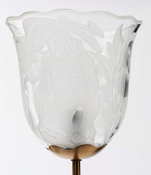 A Bo Notini blasted and cut glass floor lamp, Glössner & Co, Stockholm 1940's.