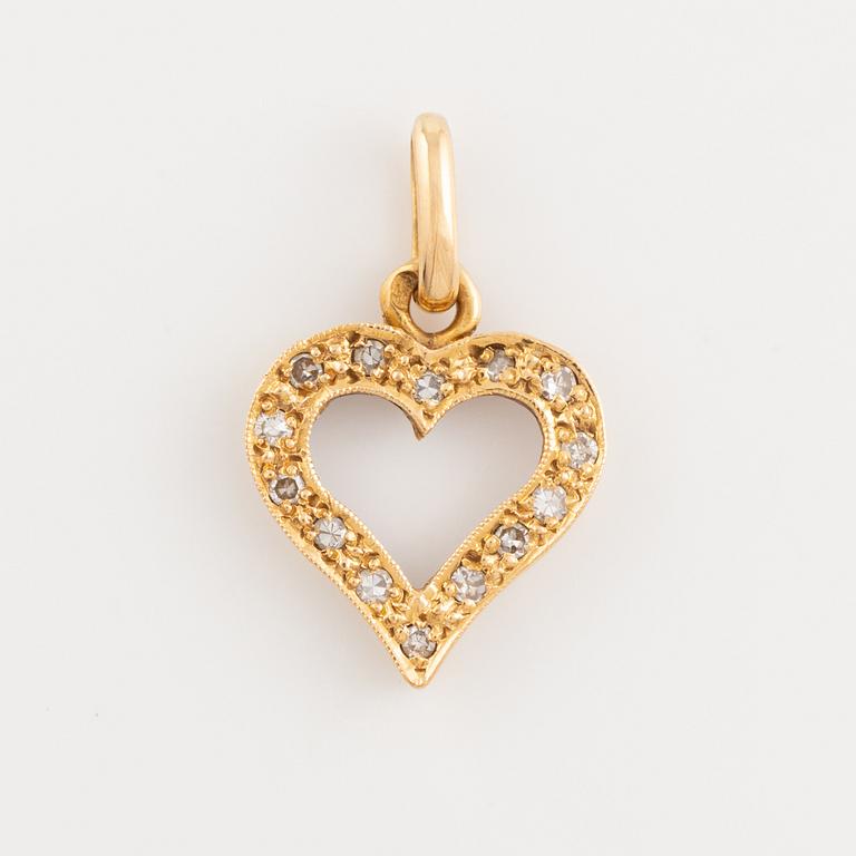 Pendant, heart, 18K gold with eight-cut diamonds.