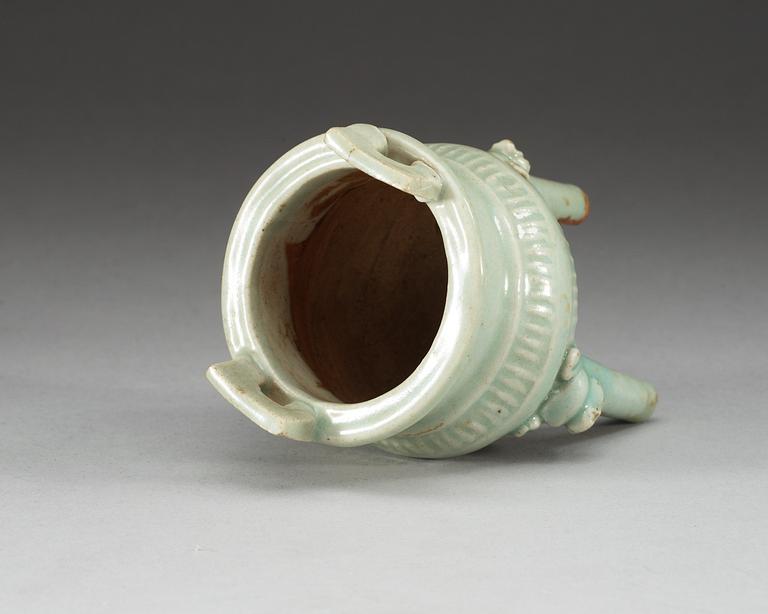 A pale celadon glazed tripod censer, Yuan dynasty (1271-1368).