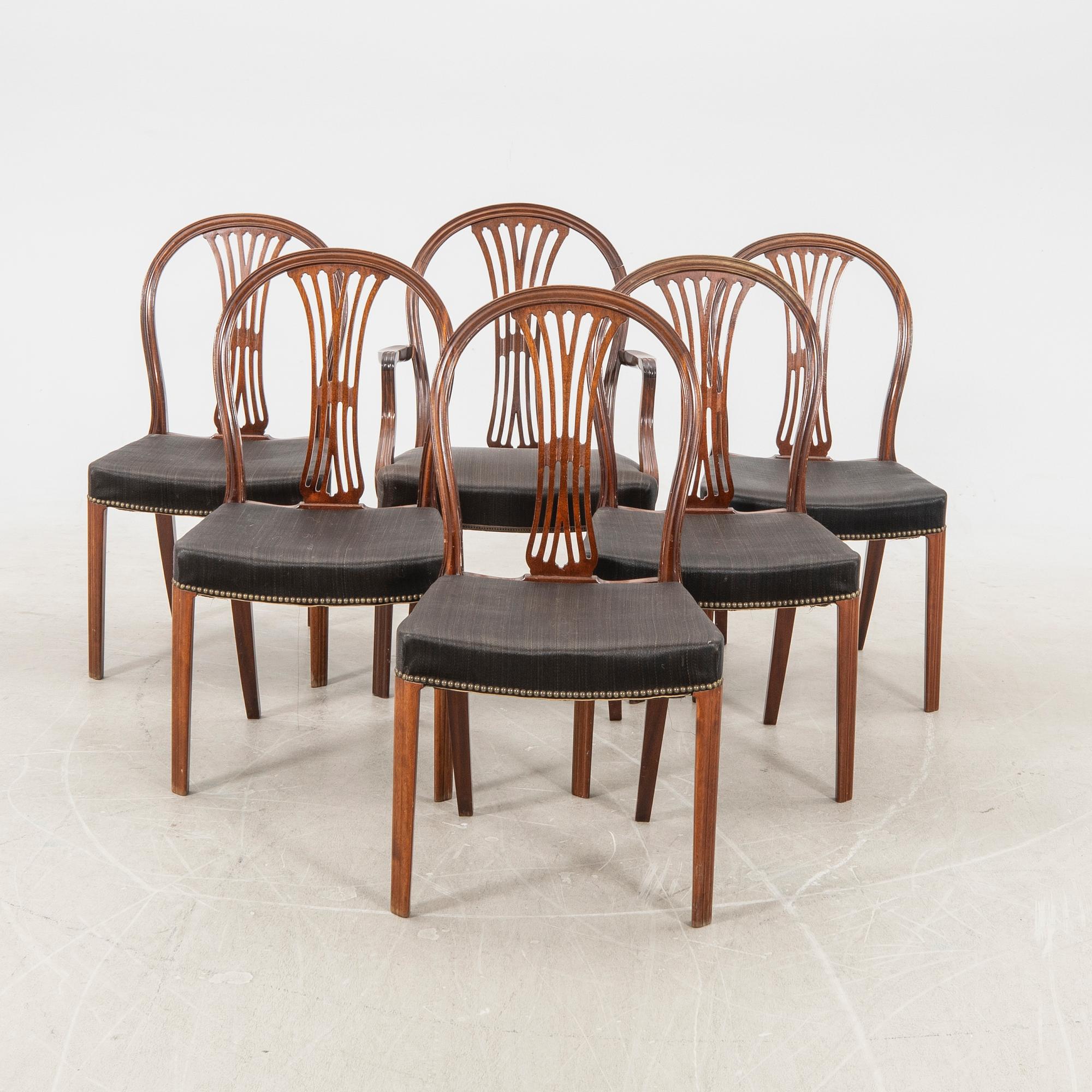 Stolar 6 st  möjligen Fritz Hansen 1900-talets första hälft.