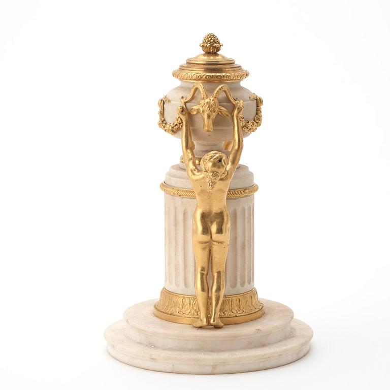 A Louis XVI ormolu and marble centrepiece "Monument Antique", possibly from the workshop of Pierre Gouthière.