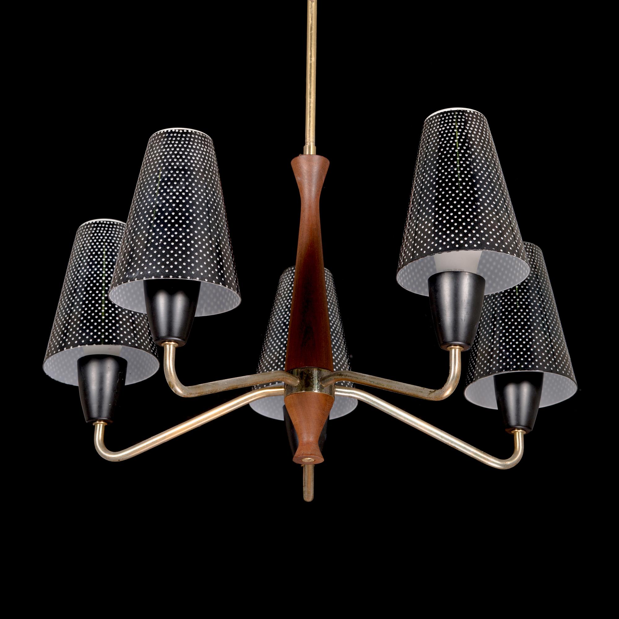 A 1950s-60s five-armed pendant ceiling light.