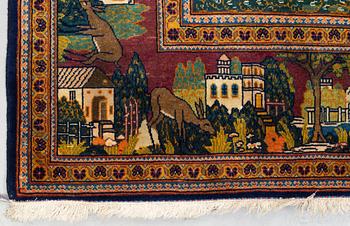 A rug, semi-antik Kashan figural, ca 216 x 133,5 cm.