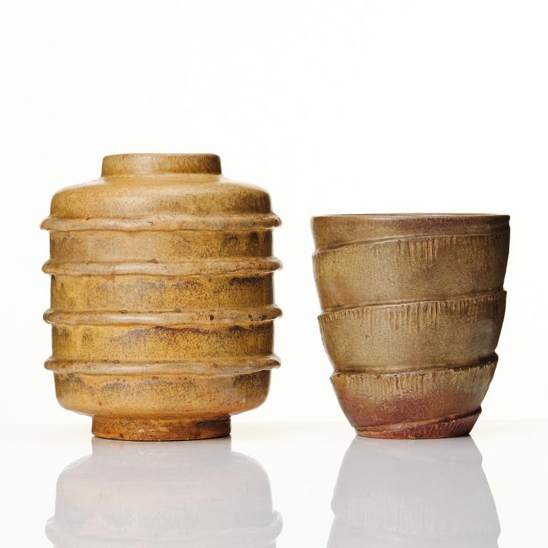 Hildur Haggård, two ceramic vases, Sweden 1930s.