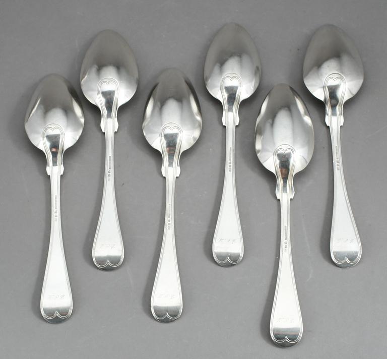 RAGUSKED samt SKEDAR, 6 st, silver, Gustav Graumann, Falun, 1860 respektive 1861. Vikt 548 g.