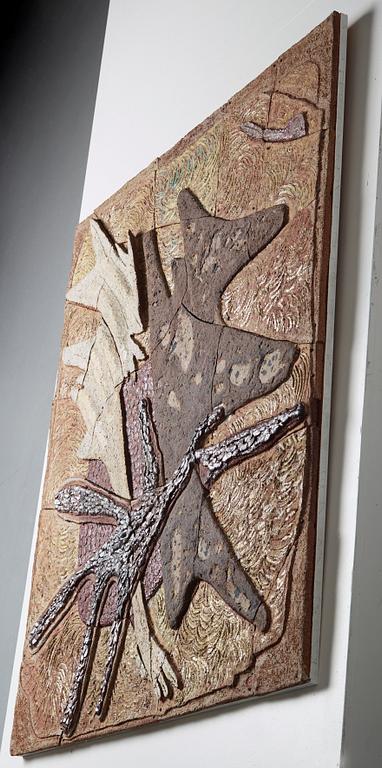 Tyra Lundgren, a stoneware relief 'Flying bird to the sun', Sweden 1960's.