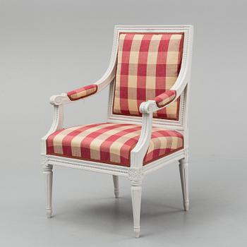 A Gustavian armchair, late 18th century.