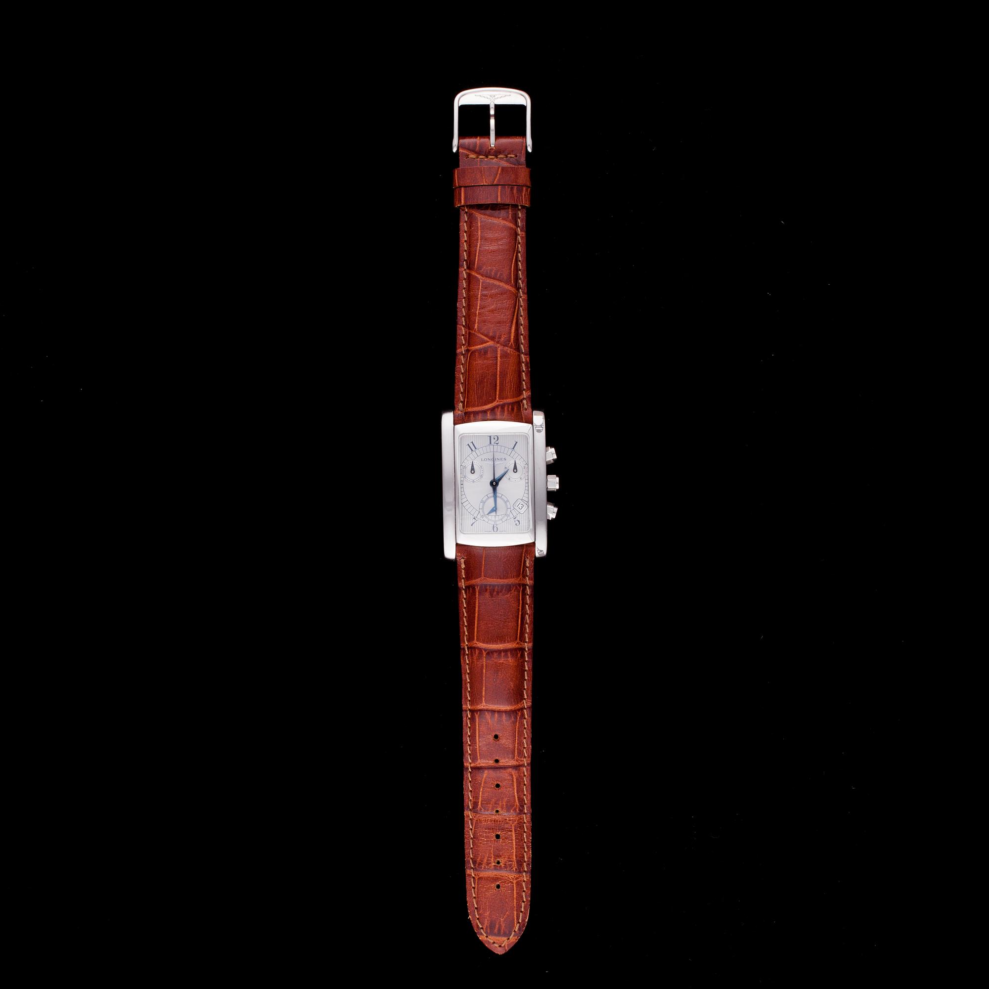 ARMBANDSUR, herr, Longines Dolce Vita, stål, original läderarmband, etui, garanti samt manual.