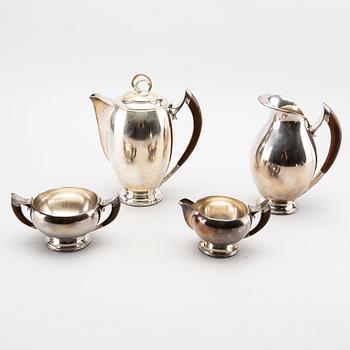 KAFFESERVIS, 4 delar,  Nordisk Silverkonst, Helsingborg, sterlingsilver,  1947-48. Total vikt 1400 gram.